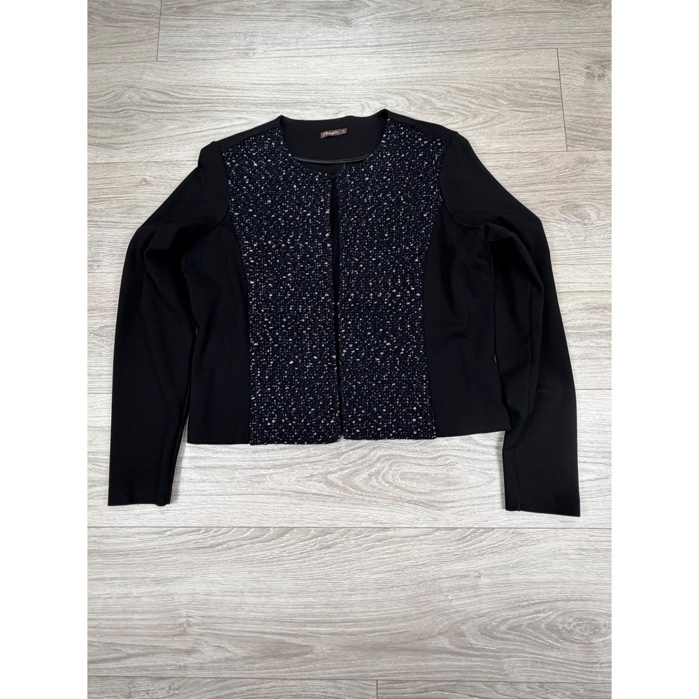 J.McLaughlin Womens Black Tweed Front Open Jacket Collarless Blazer Size‎ Medium